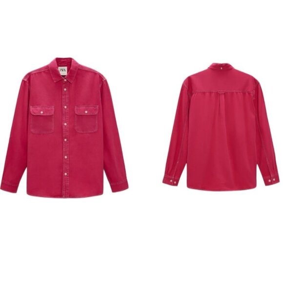 ZARA COLOURED DENIM SHIRT RED | 6987/356 - Picture 1 of 4